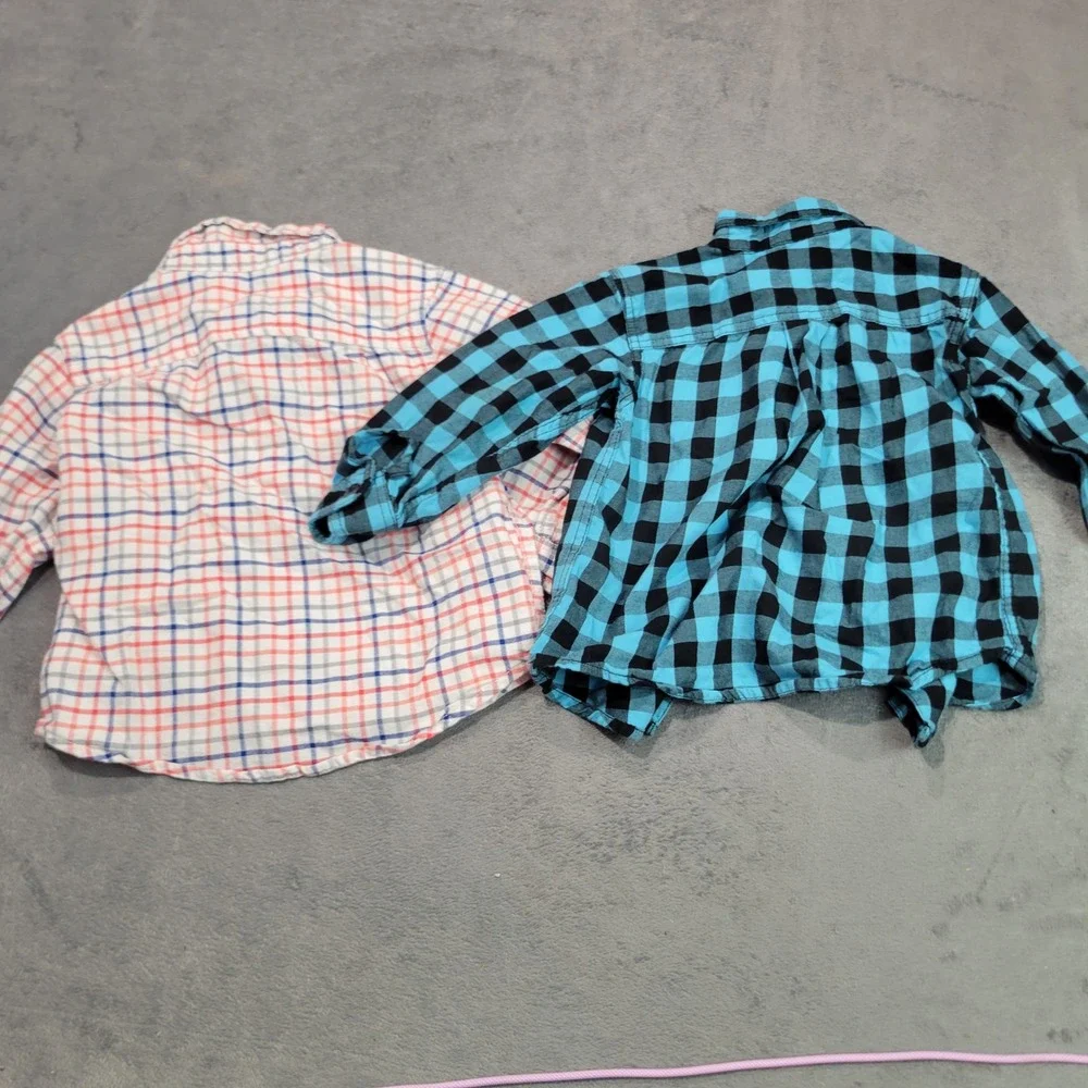 The Childrens Place Button Down Shirts Boys 18-24M Blue Red Plaid Check Lot of 2